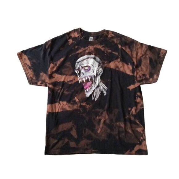 Gildan Heavy Cotton Black Custom Zombie Bleach Dye Graphic T-Shirt Adult Size XL - Picture 1 of 10